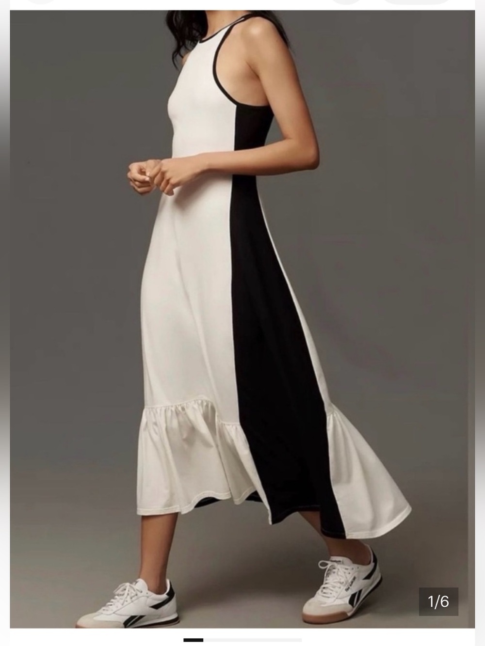 Anthropologie Black & White Colorblock Midi Ruffle-Hem Skirt